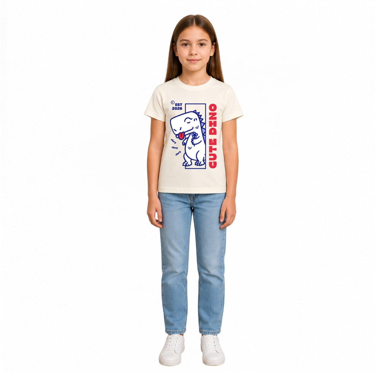 Girls dino love Crew Neck T-Shirt