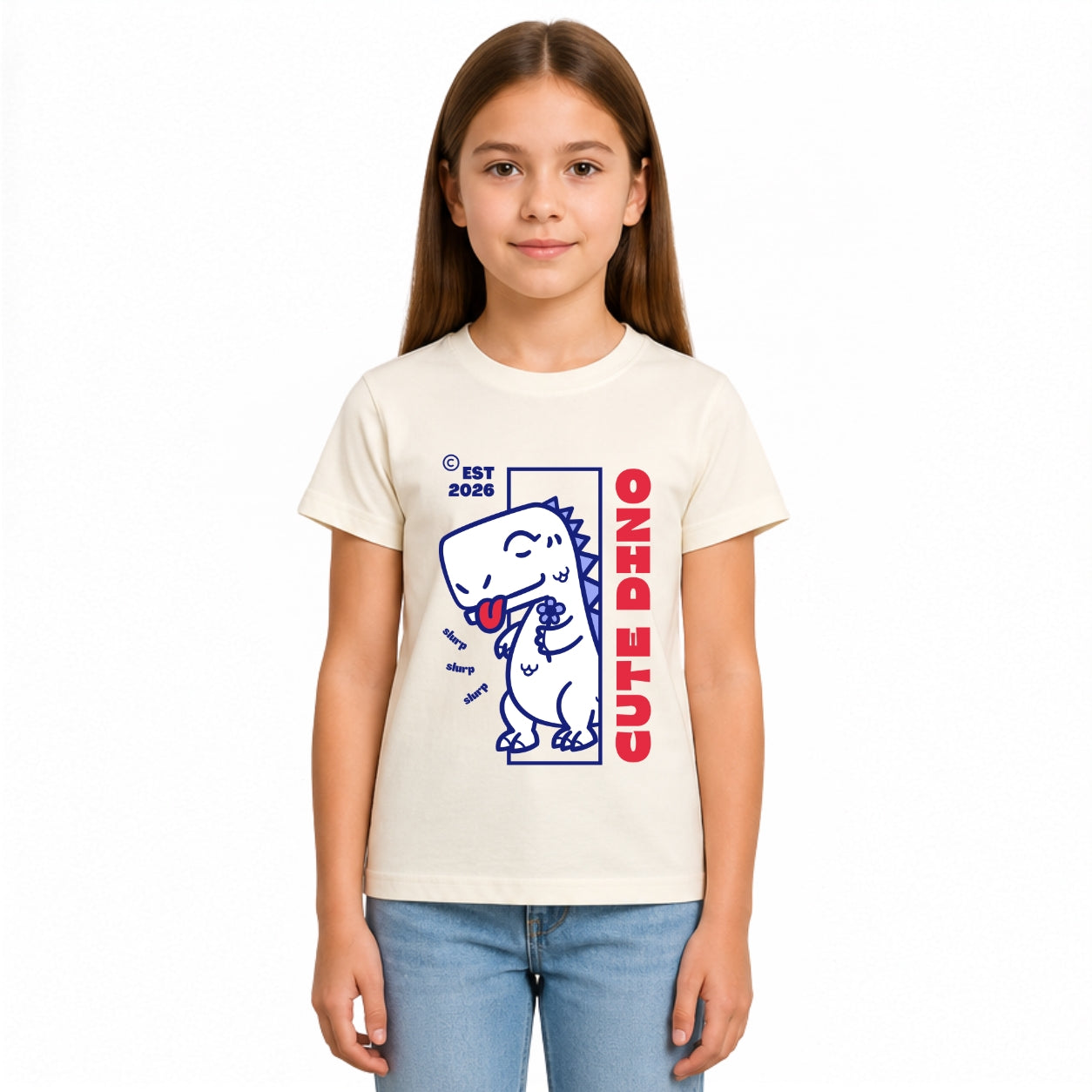 Girls dino love Crew Neck T-Shirt