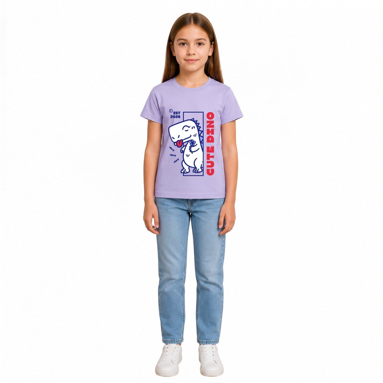 Girls dino love Crew Neck T-Shirt