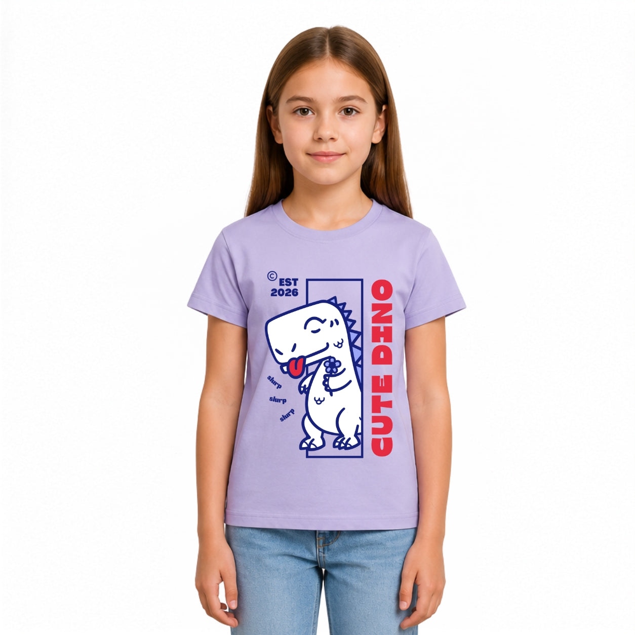 Girls dino love Crew Neck T-Shirt