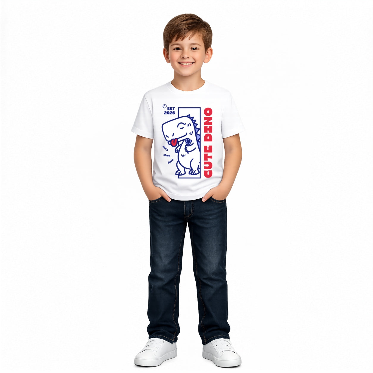 Boy's Dino love Crew Neck T-Shirt