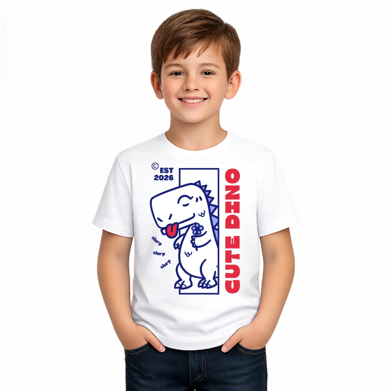 Boy's Dino love Crew Neck T-Shirt