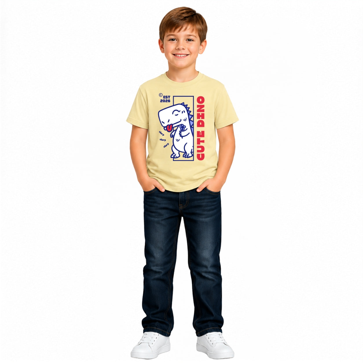 Boy's Dino love Crew Neck T-Shirt