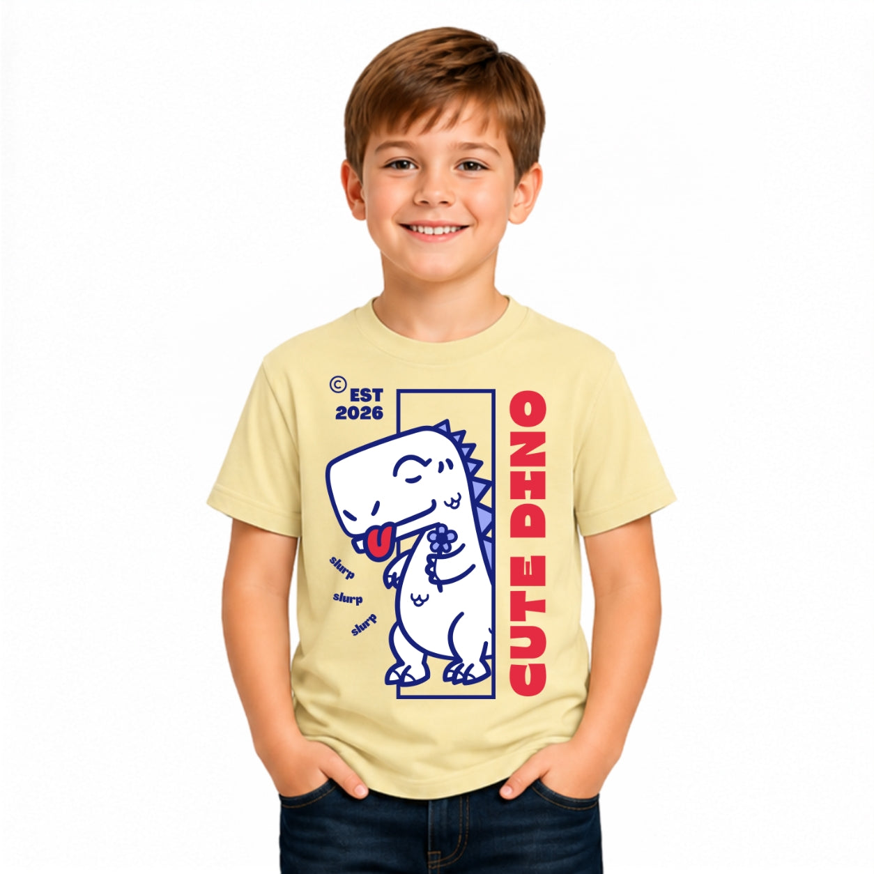Boy's Dino love Crew Neck T-Shirt