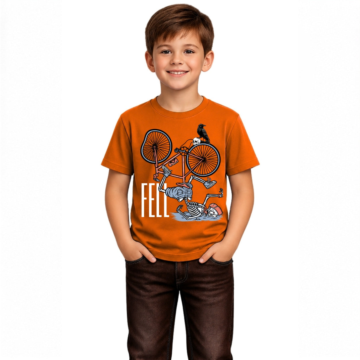 Boy's skeleton fall in cycle Crew Neck T-Shirt