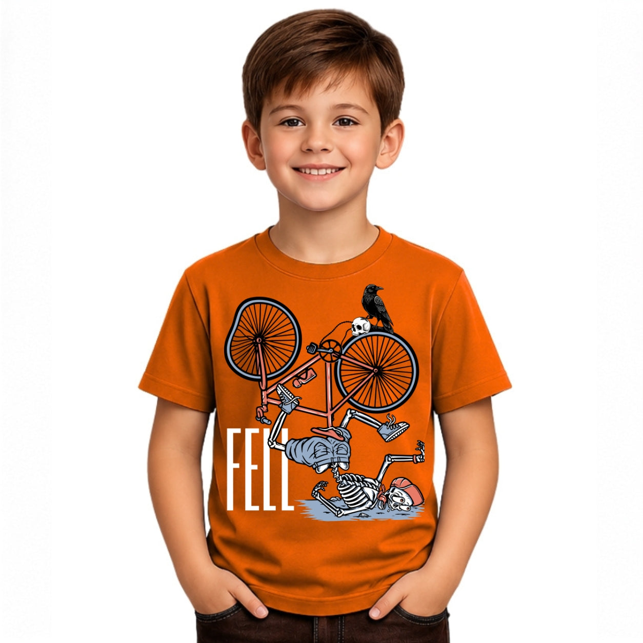 Boy's skeleton fall in cycle Crew Neck T-Shirt