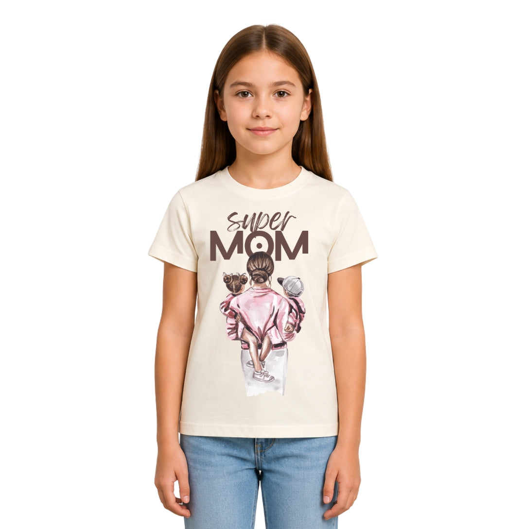 Girls super mom Crew Neck T-Shirt
