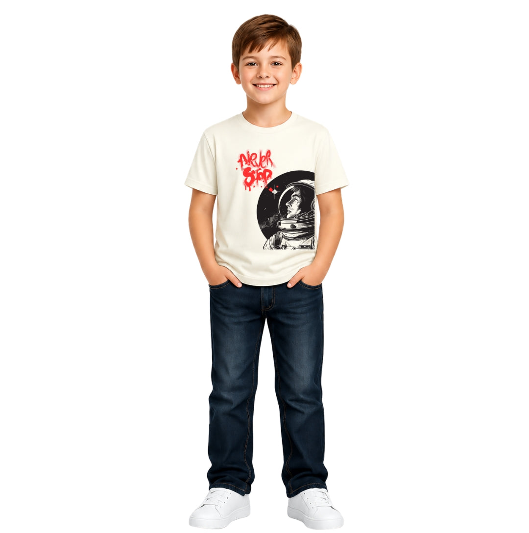 Boy's never stop Crew Neck T-Shirt
